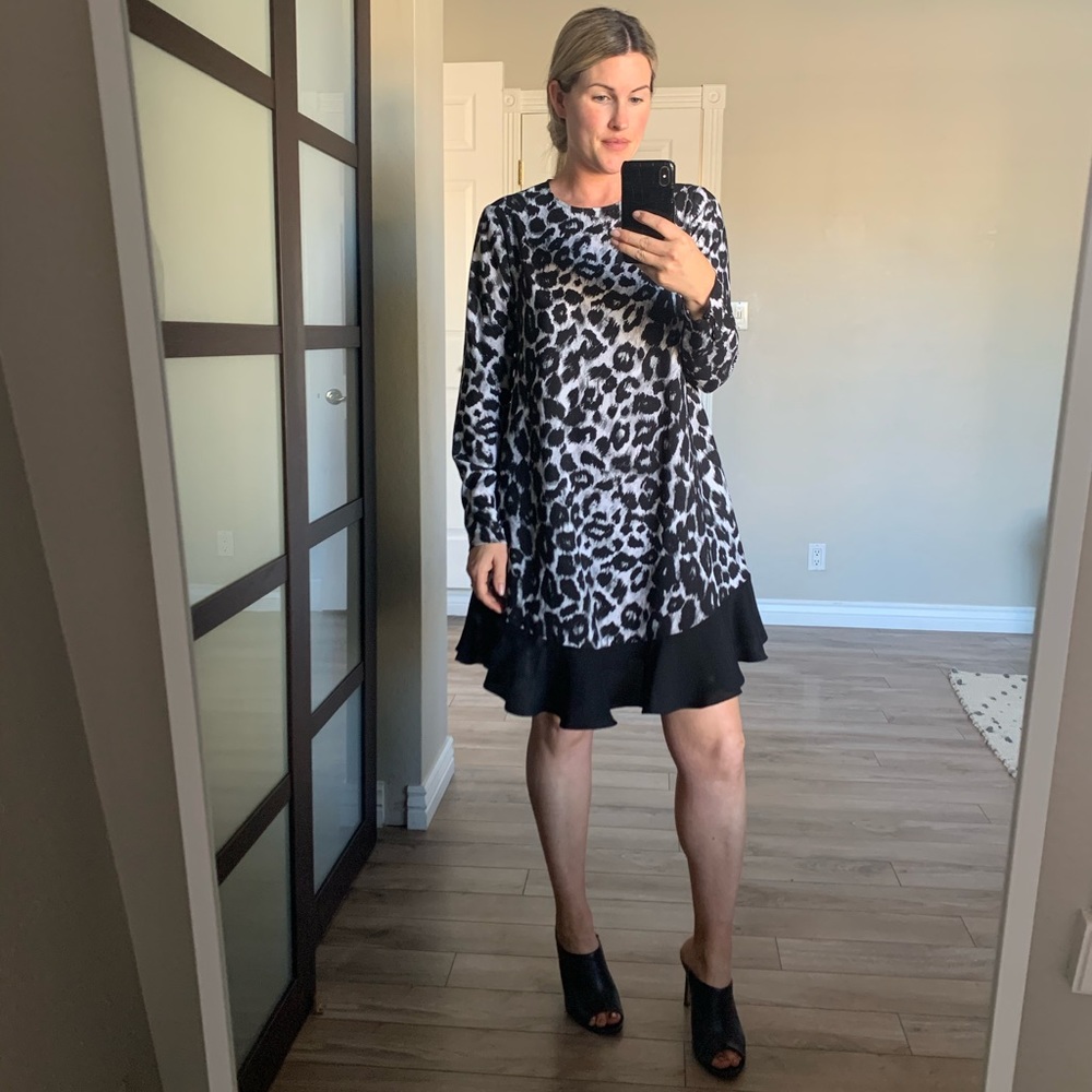 Rachel Zoe Leopard Print Long Sleeve Dress